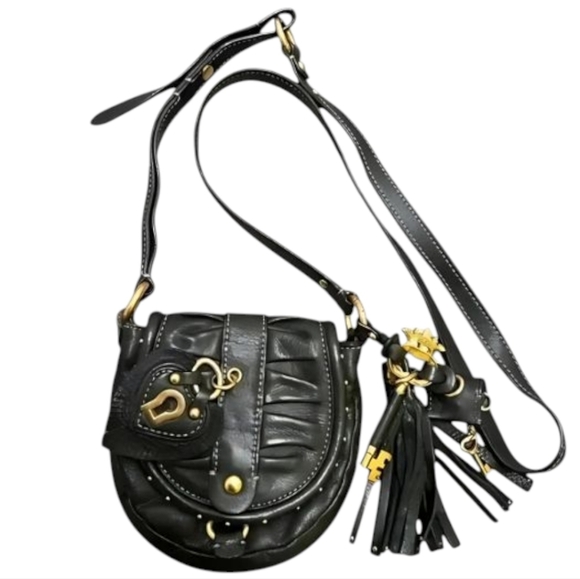 Juicy Couture Crossbody Bag Iconic Heart Lock Vintage Leather Black Brass Women - Picture 2 of 16